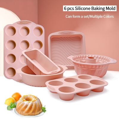 6 Piece Silicone Bakeware Set Premium Silicone Molds Round Cake Pan Loaf Toast Bread Pan Mini Muffin