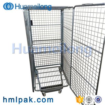 Industry security 4 sided cargo storage customized mobile folded zinc logistics roll container
