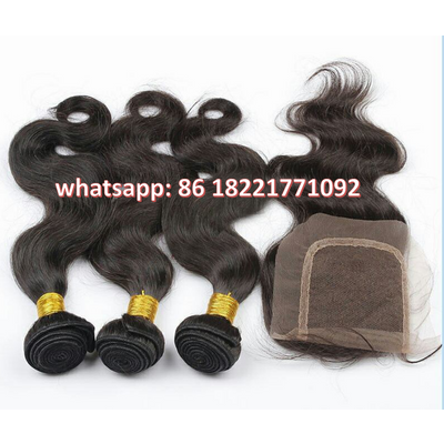 Brazilian Virgin Hair Body Wave Hair Weave 100% Unprocessed Raw Human Hair Extension with Closures