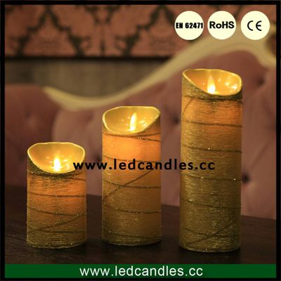 Wedding decor Moving flame gold candle with timer