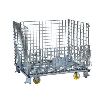 Wire Mesh Pallets Metal Foldable Cage On Wheel
