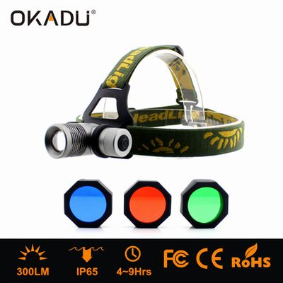 OKADU HQ02 3 Lights Color Cree Q5 Led Hunting Headlight Tension Focus 18650 Battery Hunting Headlamp