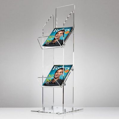 Floor standing acrylic newspaper display rack pmma magazine display holder
