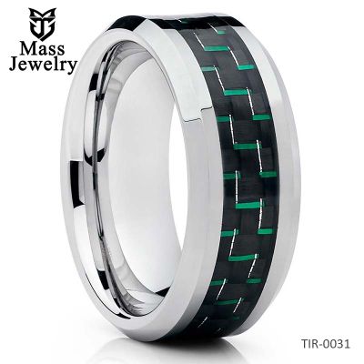 Titanium Wedding Band - Carbon Fiber Ring - Titanium Wedding Ring - Green