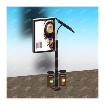 Outdoor solar power double sided custom advertising lamp pole light box with trash can