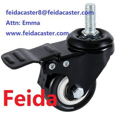 Furniture caster wheels 2 inch black PU stem caster with brake caster Manufacture