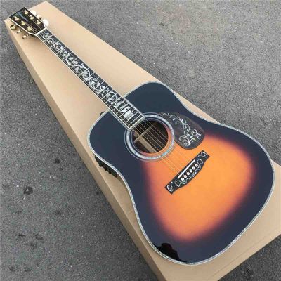 Custom Aaaaa All Solid Wood 45AA D Dreadnought Style Acoustic Guitar in Sunburst Soundhole Pickup