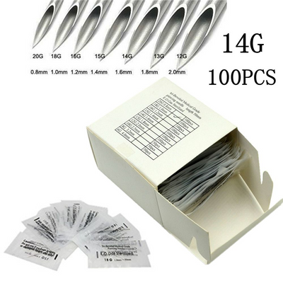 100PCS Piercing Needles, Surgical Steel Disposable, Body Piercing Needles