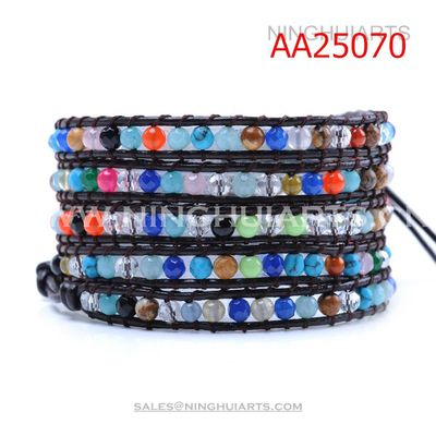 fashion design colored stone leather bracelet