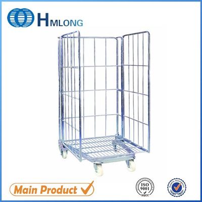 Metal foldable nestable warehouse wire mesh rolling cage cart