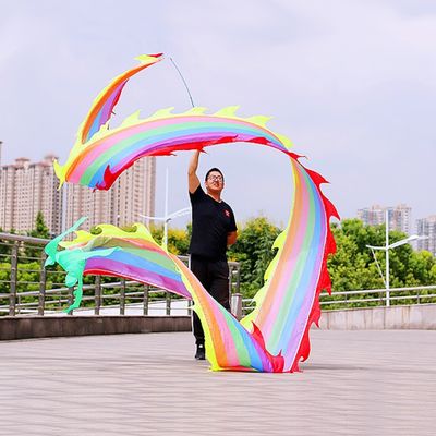 3D Rainbow Color Ribbon Streamer with Handstick Travel Bag Washable Silk Dragon Poi For Kids & Adult