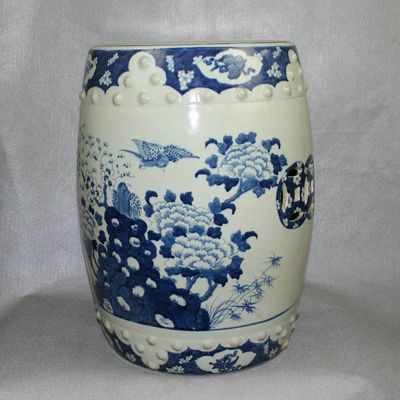 RYLU10 17.7inch Blue and White paint flower bird Chinese garden stools