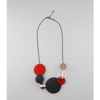 Wood Geometric fashion elegant necklace with rubber beads