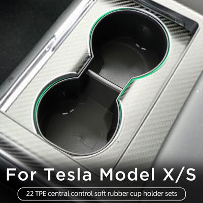 Tesla Model X Car TPE Central Control Soft Rubber Cup Holder Sets Shock-absorbing Cover