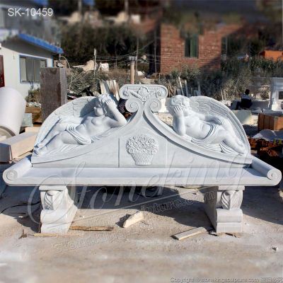 Stunning White Marble Bench with Angel Statues for Outdoor Garden and Home Decoration