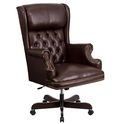 Flash Furniture High Back Traditional Tufted Brown Leather Executive Swivel Chair with Arms
