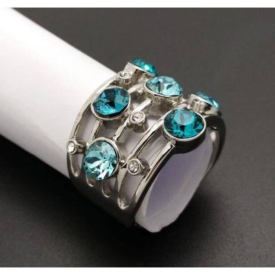 New Style Hot Sale Stainless Steel Wide Band Colors Crystal Ornament Ring With Size 5,6,7,8,9,10