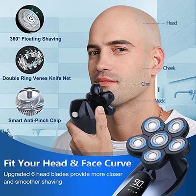 Multifunctional 7D Bald Head Shaver 6 in 1 Electric Razor Head Shavers for Bald Men LED Display Elec