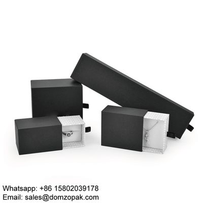 Stylish Black Jewelry Paper Drawer Boxes with Elegant White Insert Design
