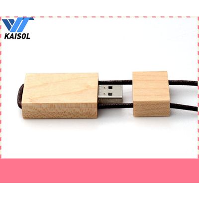 Christmas gift eco-friendly usb flash drive custom logo wood usb flash drive with rope