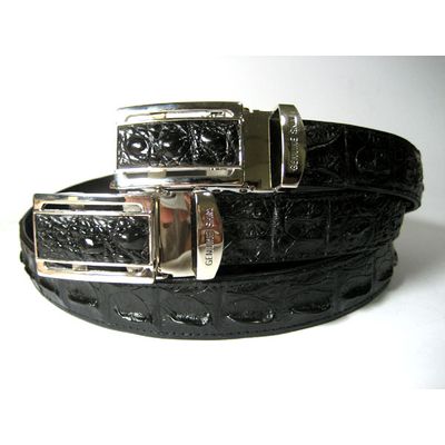 Genuine Hornback Crocodile Leather Belt for Men. Black Mens Crocodile Skin Belt. 45-47 inches