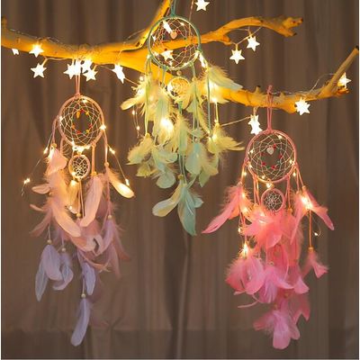 Handmade Rainbow Feather Big Dream Catcher Colored Feather with led light