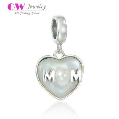 Wholesale DIY Jewelry MOM Sterling Silver Dangle Charm With Pearl S189