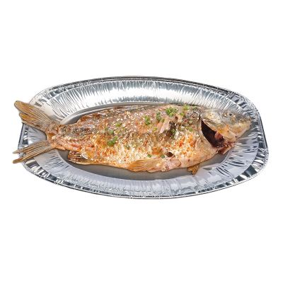 Disposable oval food containers shallow aluminium foil platters fish grill pan