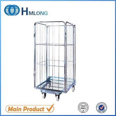 Folding supermarket warehouse storage metal wire mesh roll cage
