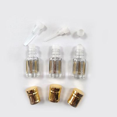 Hot selling 3ml 6ml 12ml Octagon Electroplating logo attar oil perfume glass bottle for oud oil bott