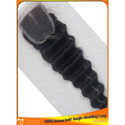 Wholesale Indian Virgin Human Hair Deep Wave Lace Top Closure,Factory Price,Bleached Knots