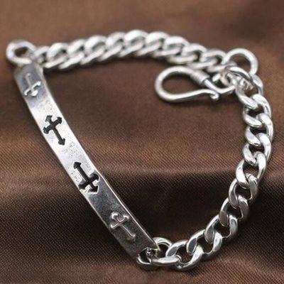 Men's Sterling Silver Cross ID Bracelet
