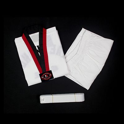 white taekwondo uniform for showing ,fashion white ribbed taekwondo uniform