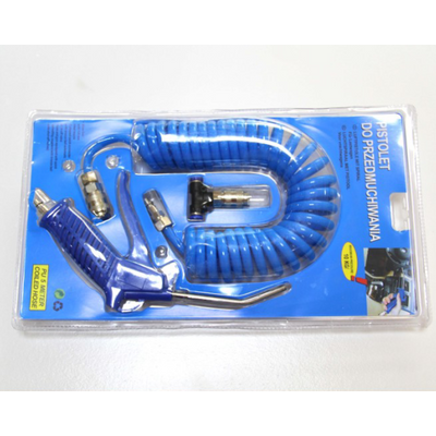 PU Pneumatic spiral blue hose with gun packed with blister