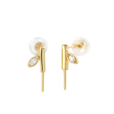 Apple Straw Design Stud Earring Fitting For Freshwater Pearl 7.5mm