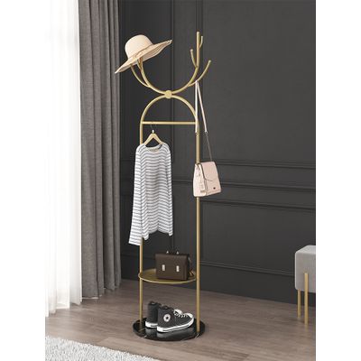 Deer horn shaped coat and hat and bag rack with middle shelf and marble base
