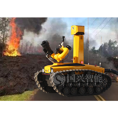 Remote control operated firefighting monitor mounted on a caterpillar vehicle