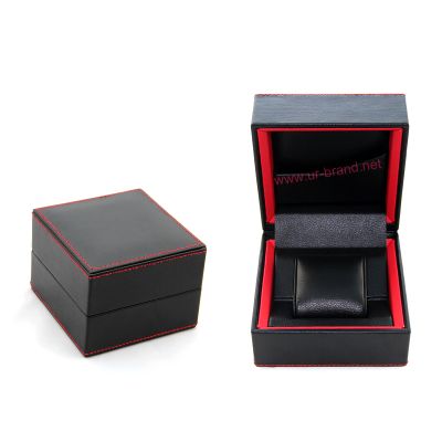 Hinged Black PU leather watch box with topstitching design single watch packaging box Urbrand