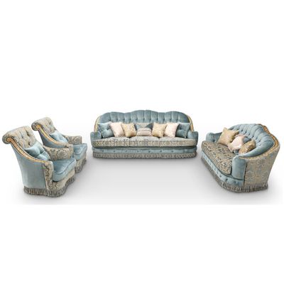 Luxury Classic European American Fabric Living Room Sofa Set Ocean Blue