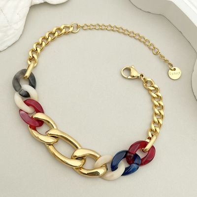 Single-Layer Thick Chain Hollow Jewelry Female Simple Geometric Metal Color Drop Oil Cuban Bracelet