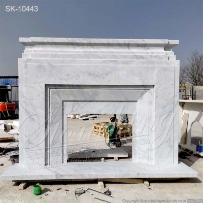 White Marble Modern Bolection Fireplace Mantel Surround for Home Decor