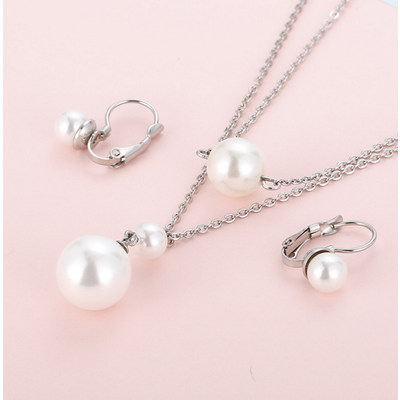 Wholesale Women Fashion Pearl Necklace Set Plated With Stainless Steel