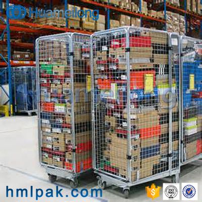 Detachable supermarket logistics safety folding metal wire mesh storage roll handling trolley