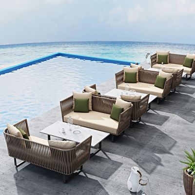 Outdoor rattan sofa waterproof sunscreen courtyard garden balcony leisure tea table rattan chair