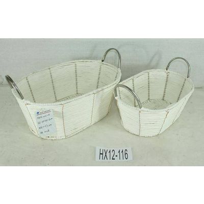 handwoven paper storage basket with handles for living room