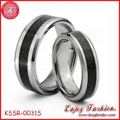 Stainless Steel Couple Ring, Black Carbon Fiber Inlaid Fashion Ring