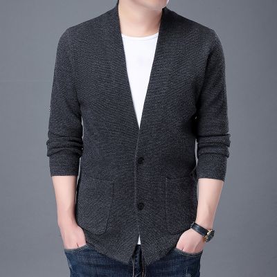 men thick sweater coat long sleeve knit cardigan korean fashion thick knitwear