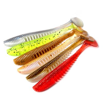 5pcs/pack 11cm 5g Fishing Tackle Double Color T Tail Bait Soft Plastic Shad Worm Soft Plastic Lure
