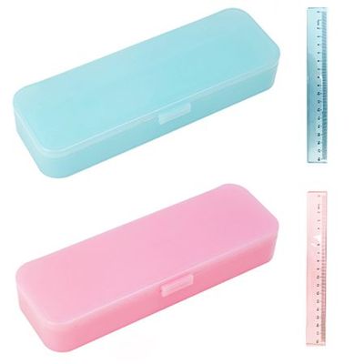 A transparent exam pen box with ruler translucent color pen case for exams