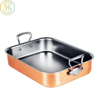 Outdoor stainless steel three-layer copper non-stick square roast chicken pan Roaster with rack Roas
